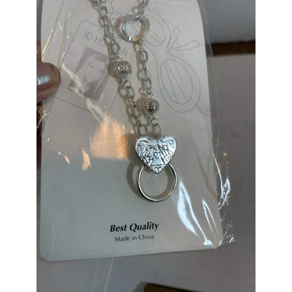 Angel Design ID Badge Holder Necklace Glasses Chain Silver Tone Lanyard 14” NIP